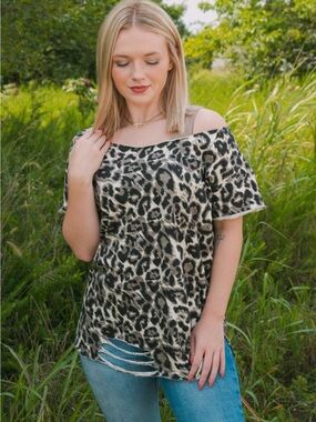 Leopard Print V-Neck Women’s Top - Black & Cream A Rare Bird